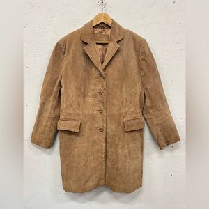 Vintage Y2K Nuage Tan Suede Leather Long Coat, Size L